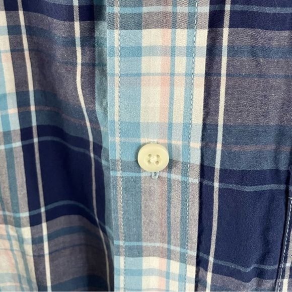 IZOD Saltwater 5X Relaxed Classic Blue Plaid Short Sleeve Button Up Shirt - Picture 7 of 15